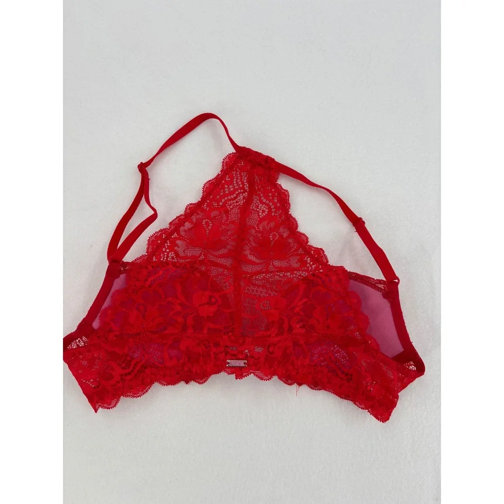 Victoria's Secret PINK Lace Push-Up Bra Womens 32A Red Racerback‎ Front Close